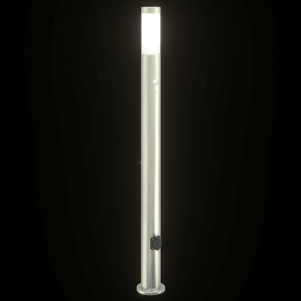 Pollerleuchte mit Sensor und Steckdose 110 cm Edelstahl IP44