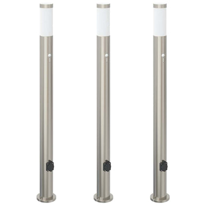 Pollerleuchten mit Sensor&Steckdose 3er 110 cm Edelstahl IP44
