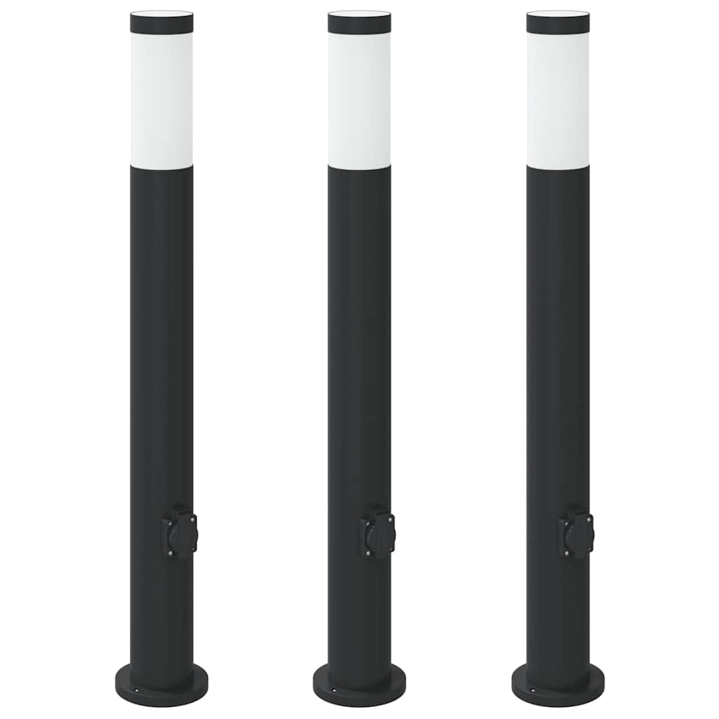 Pollerleuchten mit Auslass 3er 80 cm Edelstahl IP44