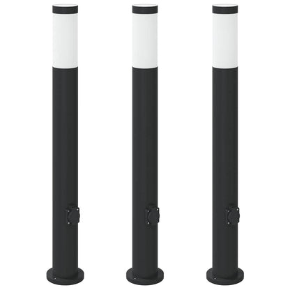 Pollerleuchten mit Auslass 3er 80 cm Edelstahl IP44