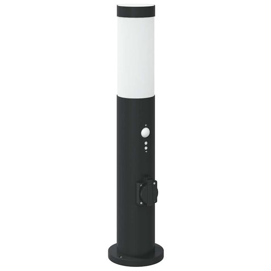 Pollerleuchte mit Sensor und Steckdose 50 cm Edelstahl IP44
