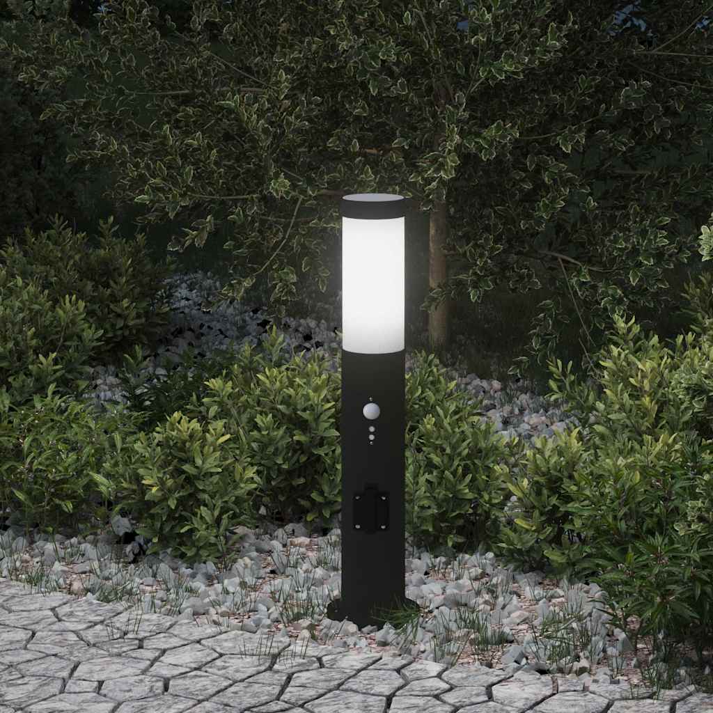 Pollerleuchte mit Sensor und Steckdose 50 cm Edelstahl IP44