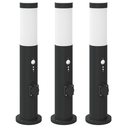 Pollerleuchten mit Sensor&Steckdose 3er 50 cm Edelstahl IP44