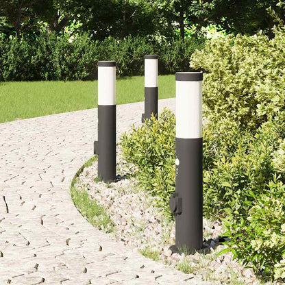 Pollerleuchten mit Sensor&Steckdose 3er 50 cm Edelstahl IP44