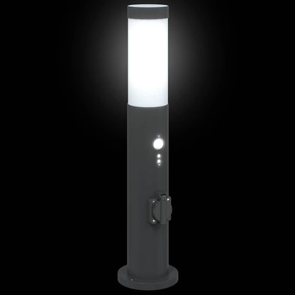 Pollerleuchten mit Sensor&Steckdose 3er 50 cm Edelstahl IP44