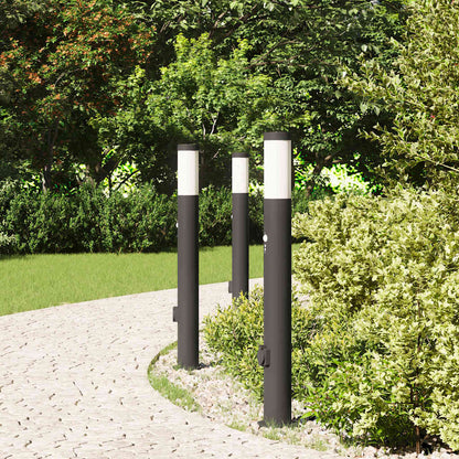 Pollerleuchten mit Sensor&Steckdose 3er 80 cm Edelstahl IP44