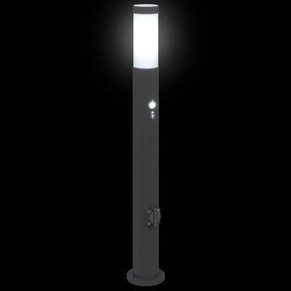 Pollerleuchten mit Sensor&Steckdose 3er 80 cm Edelstahl IP44