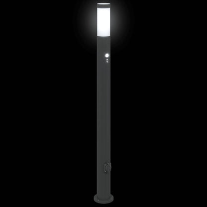 Pollerleuchte mit Sensor und Steckdose 110 cm Edelstahl IP44