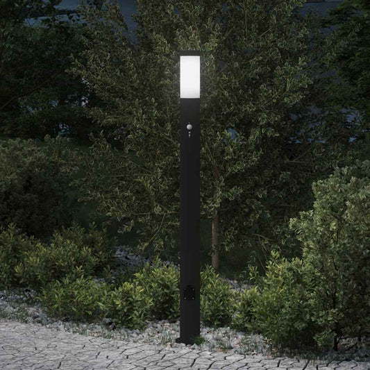 Pollerleuchte mit Sensor und Steckdose 110 cm Edelstahl IP44