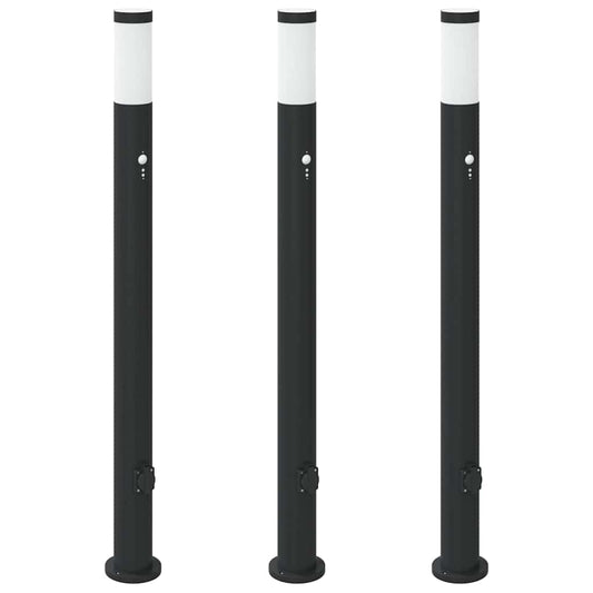 Pollerleuchten mit Sensor&Steckdose 3er 110 cm Edelstahl IP44