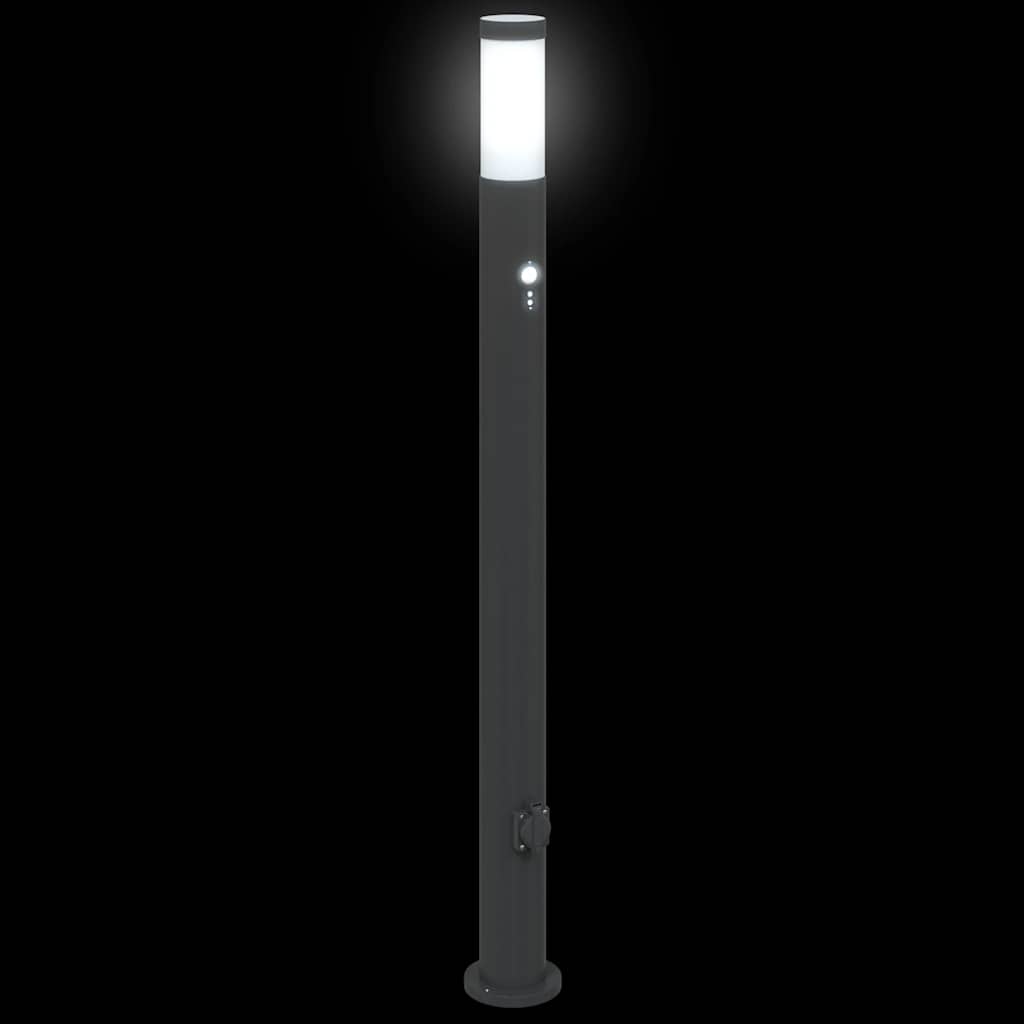 Pollerleuchten mit Sensor&Steckdose 3er 110 cm Edelstahl IP44