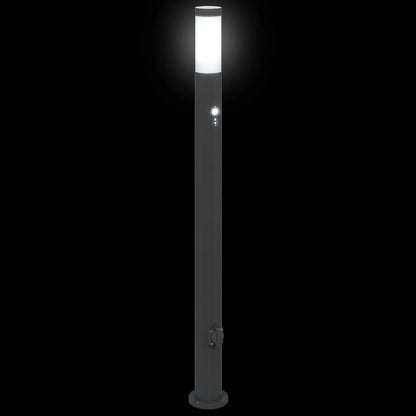 Pollerleuchten mit Sensor&Steckdose 3er 110 cm Edelstahl IP44