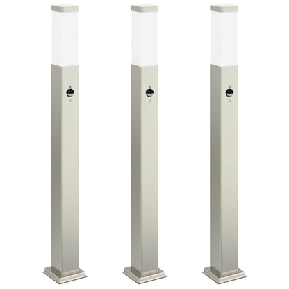 Pollerleuchten mit Sensor 3 Stk. 80 cm Edelstahl IP44