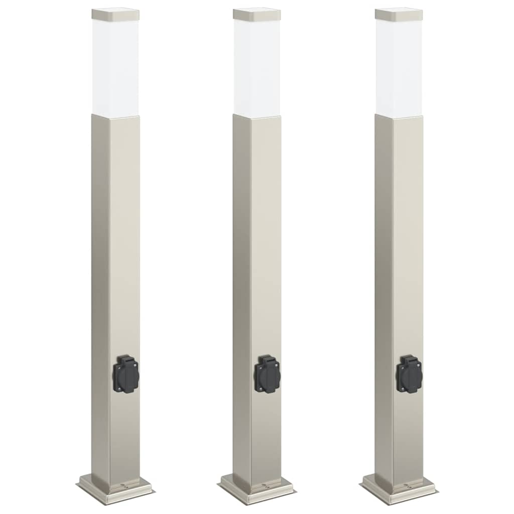 Pollerleuchten mit Auslass 3 Stk. 80 cm Edelstahl IP44