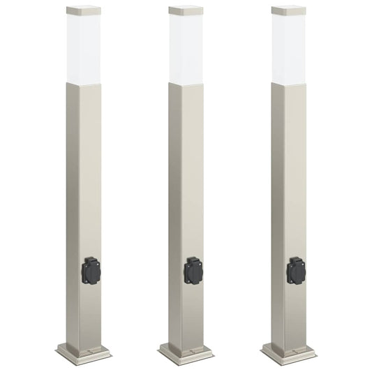 Pollerleuchten mit Auslass 3 Stk. 80 cm Edelstahl IP44
