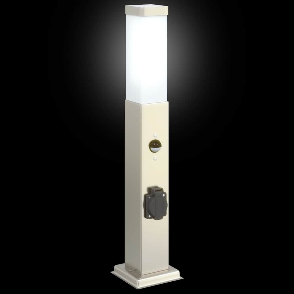 Pollerleuchte mit Sensor und Steckdose 50 cm Edelstahl IP44
