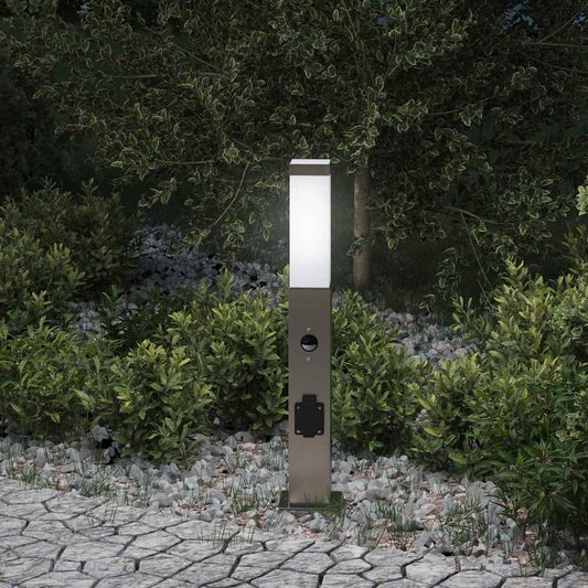Pollerleuchte mit Sensor und Steckdose 50 cm Edelstahl IP44
