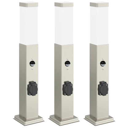 Pollerleuchten mit Sensor&Steckdose 3 Stk. 50 cm Edelstahl IP44