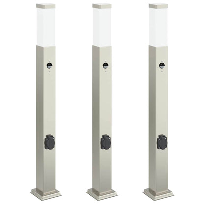 Pollerleuchten mit Sensor&Steckdose 3 Stk. 80 cm Edelstahl IP44
