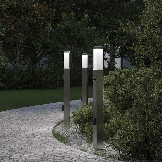 Pollerleuchten mit Sensor&Steckdose 3 Stk. 80 cm Edelstahl IP44