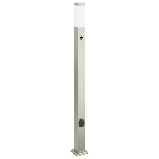 Pollerleuchte mit Sensor und Steckdose 110 cm Edelstahl IP44