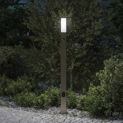 Pollerleuchte mit Sensor und Steckdose 110 cm Edelstahl IP44