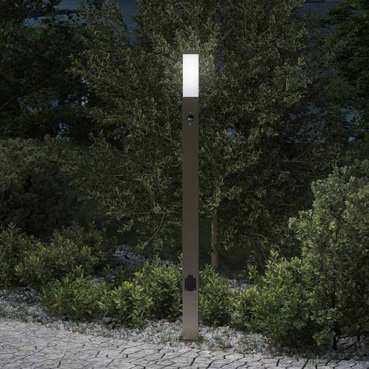 Pollerleuchte mit Sensor und Steckdose 110 cm Edelstahl IP44