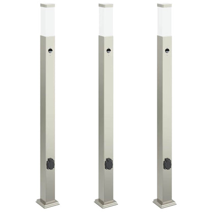 Pollerleuchten mit Sensor&Steckdose 3 Stk. 110 cm Edelstahl IP44