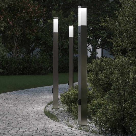 Pollerleuchten mit Sensor&Steckdose 3 Stk. 110 cm Edelstahl IP44