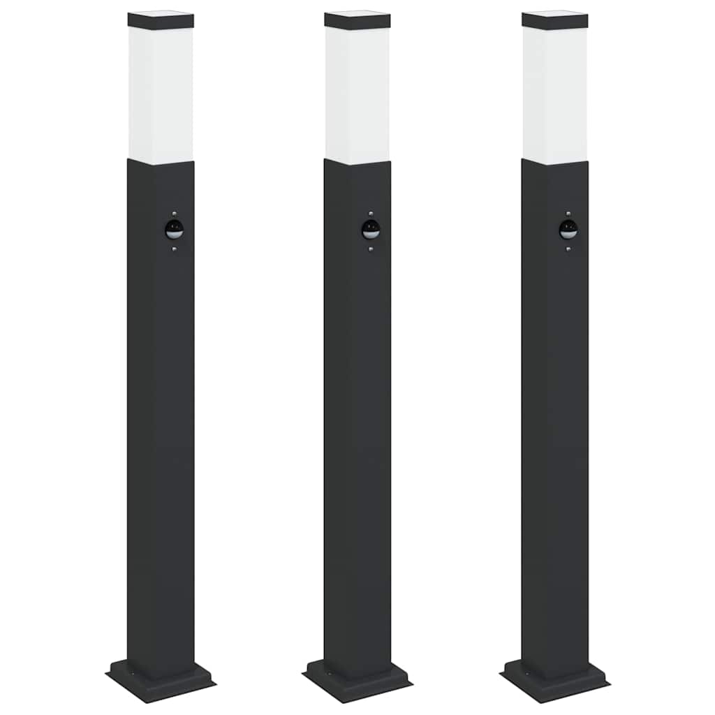 Pollerleuchten mit Sensor 3 Stk. 80 cm Schwarz IP44