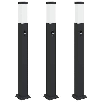 Pollerleuchten mit Sensor 3 Stk. 80 cm Schwarz IP44