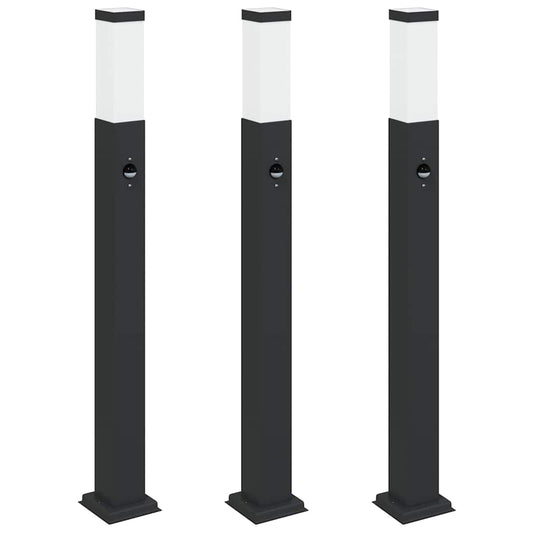 Pollerleuchten mit Sensor 3 Stk. 80 cm Schwarz IP44