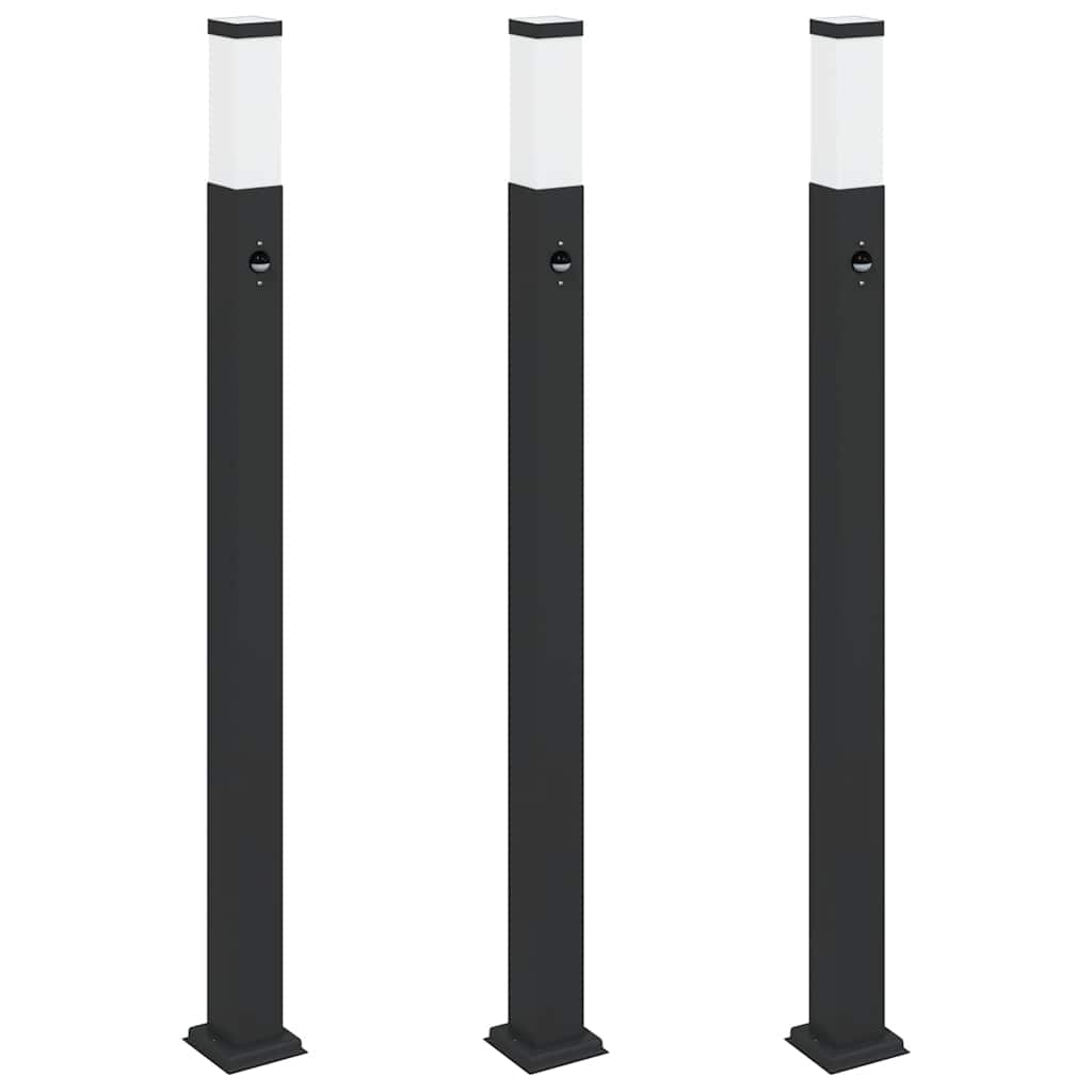 Pollerleuchten mit Sensor 3 Stk. 110 cm Schwarz IP44