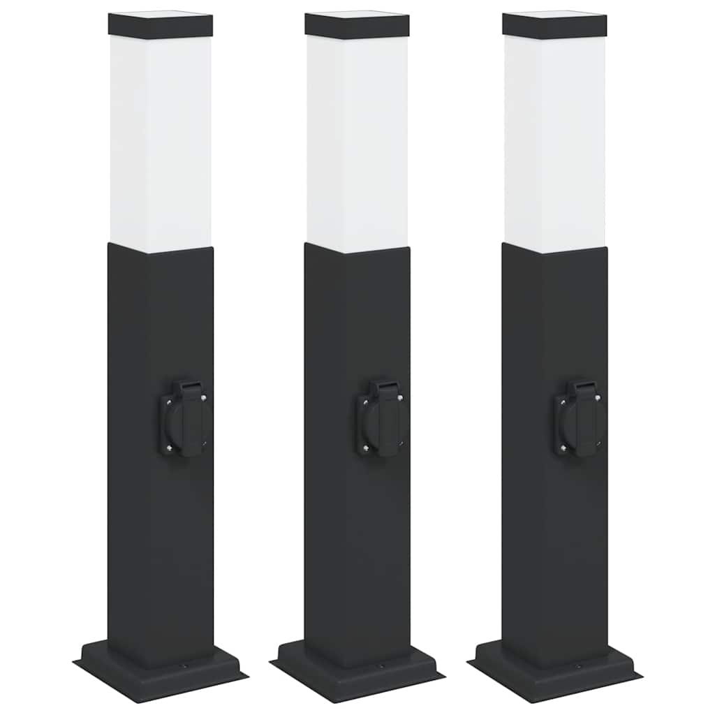 Pollerleuchten mit Steckdose 3 Stk. 50 cm Schwarz IP44