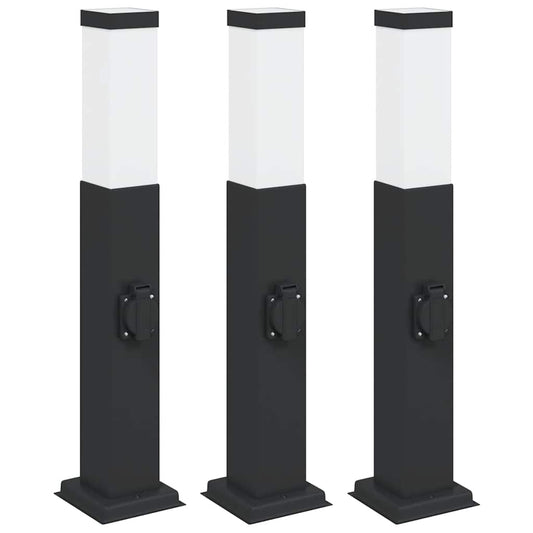 Pollerleuchten mit Steckdose 3 Stk. 50 cm Schwarz IP44