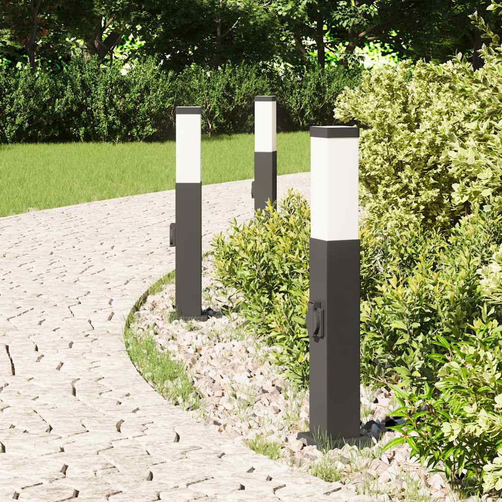 Pollerleuchten mit Steckdose 3 Stk. 50 cm Schwarz IP44