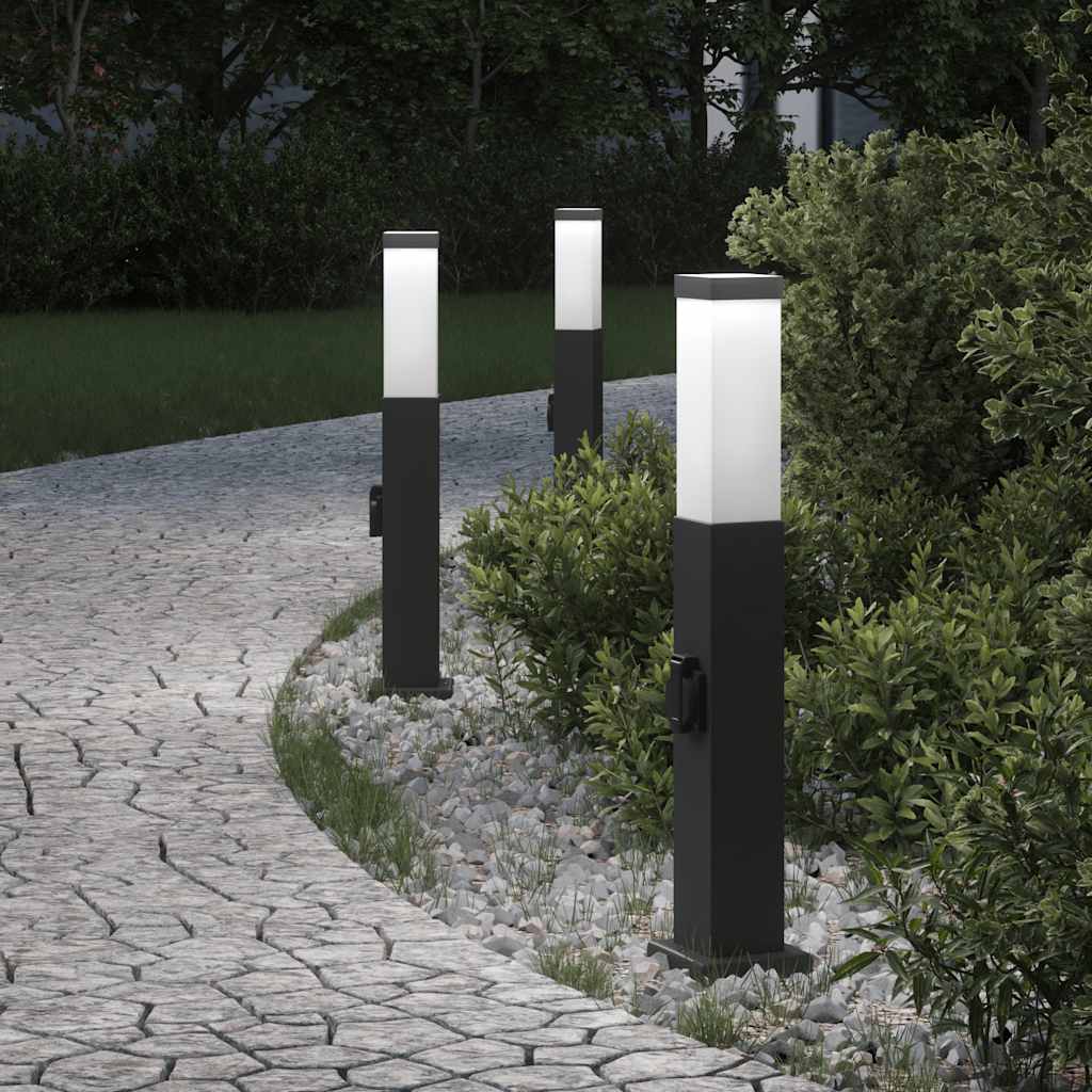 Pollerleuchten mit Steckdose 3 Stk. 50 cm Schwarz IP44
