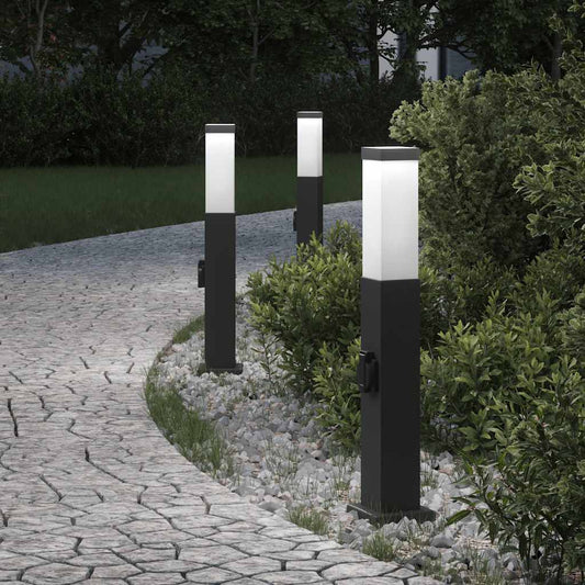 Pollerleuchten mit Steckdose 3 Stk. 50 cm Schwarz IP44