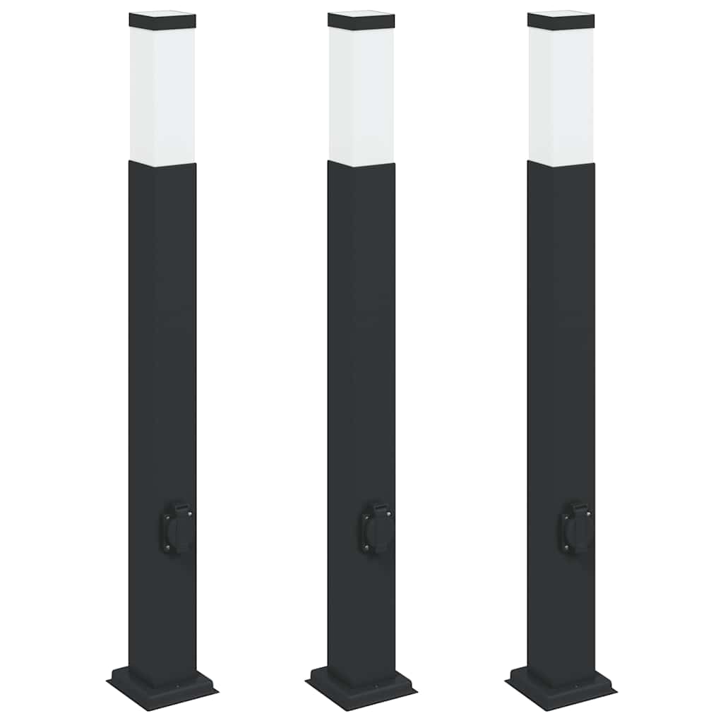 Pollerleuchten mit Steckdose 3 Stk. 80 cm Schwarz IP44