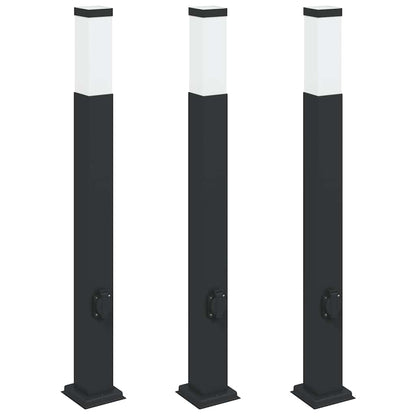 Pollerleuchten mit Steckdose 3 Stk. 80 cm Schwarz IP44