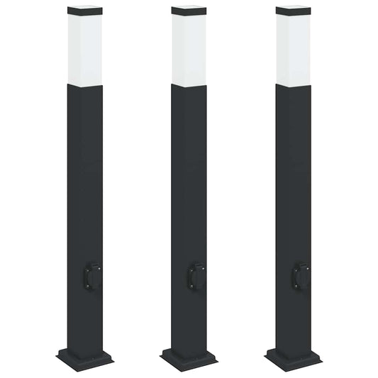 Pollerleuchten mit Steckdose 3 Stk. 80 cm Schwarz IP44