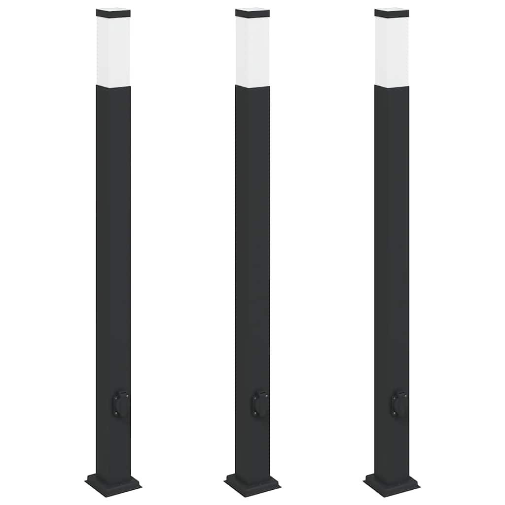 Pollerleuchten mit Steckdose 3 Stk. 110 cm Schwarz IP44