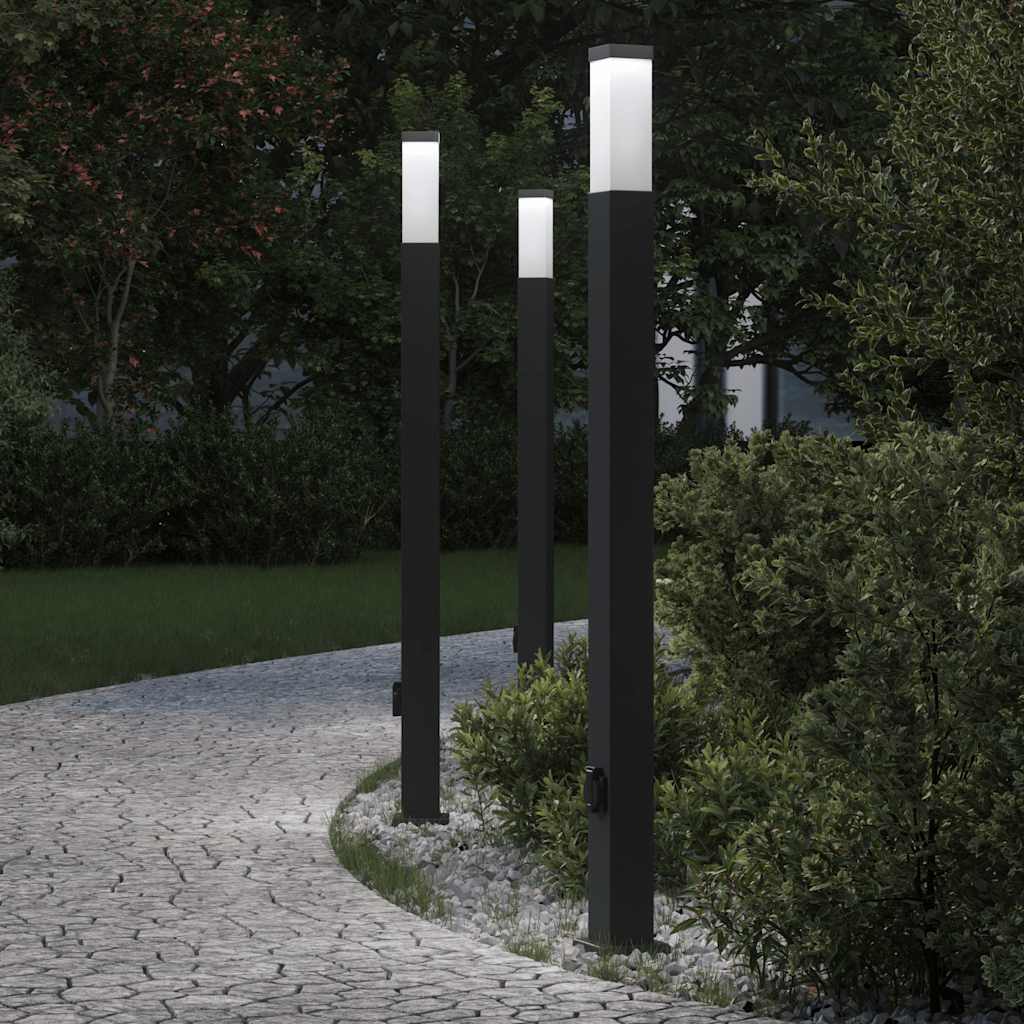 Pollerleuchten mit Steckdose 3 Stk. 110 cm Schwarz IP44