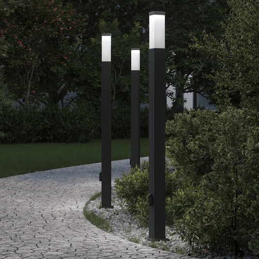 Pollerleuchten mit Steckdose 3 Stk. 110 cm Schwarz IP44