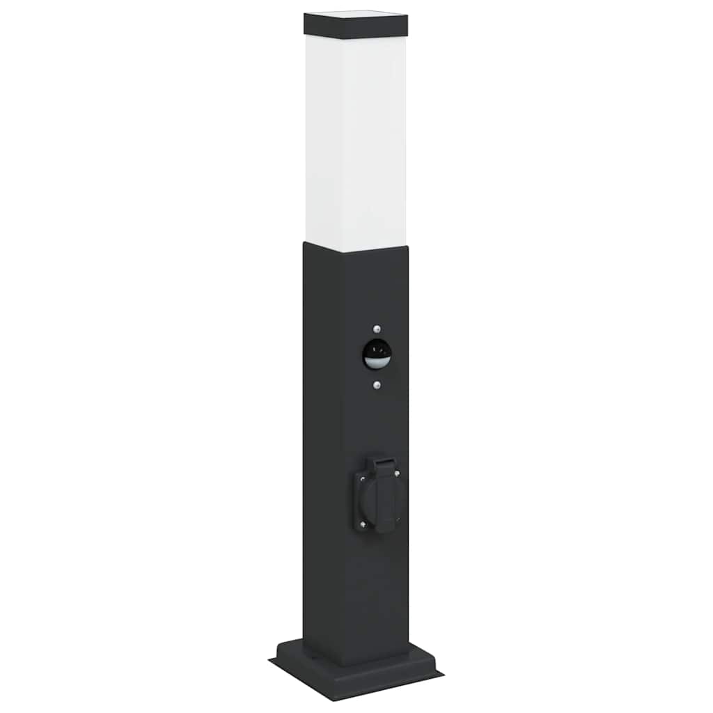 Pollerleuchte mit Sensor und Steckdose 50 cm Schwarz IP44