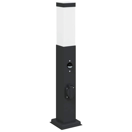 Pollerleuchte mit Sensor und Steckdose 50 cm Schwarz IP44