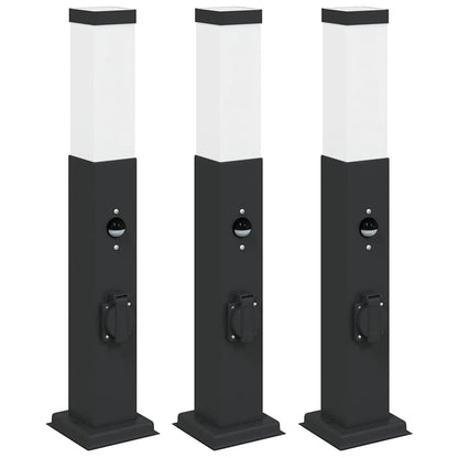 Pollerleuchten mit Sensor&Steckdose 3 Stk. 50 cm Schwarz IP44