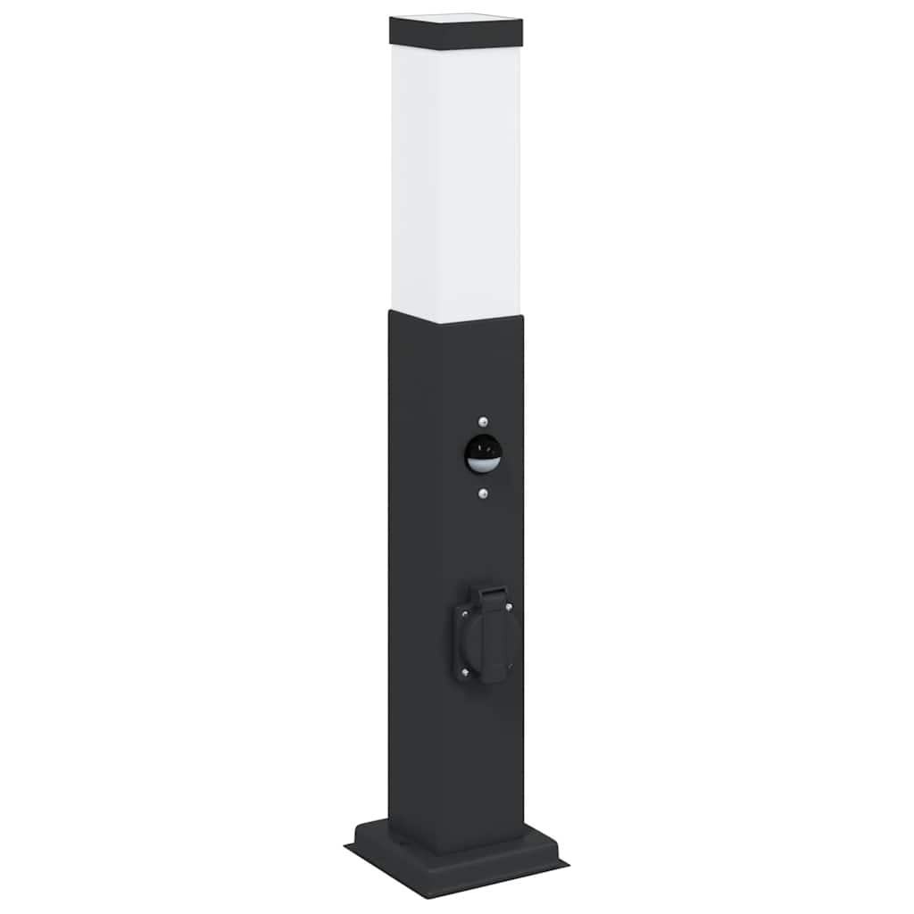 Pollerleuchten mit Sensor&Steckdose 3 Stk. 50 cm Schwarz IP44