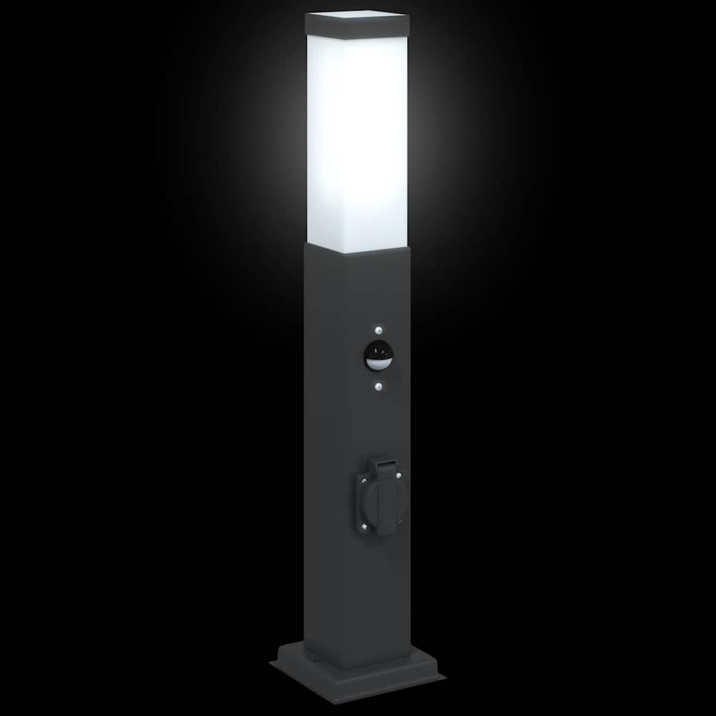 Pollerleuchten mit Sensor&Steckdose 3 Stk. 50 cm Schwarz IP44