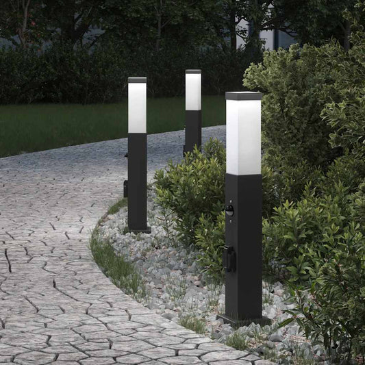 Pollerleuchten mit Sensor&Steckdose 3 Stk. 50 cm Schwarz IP44
